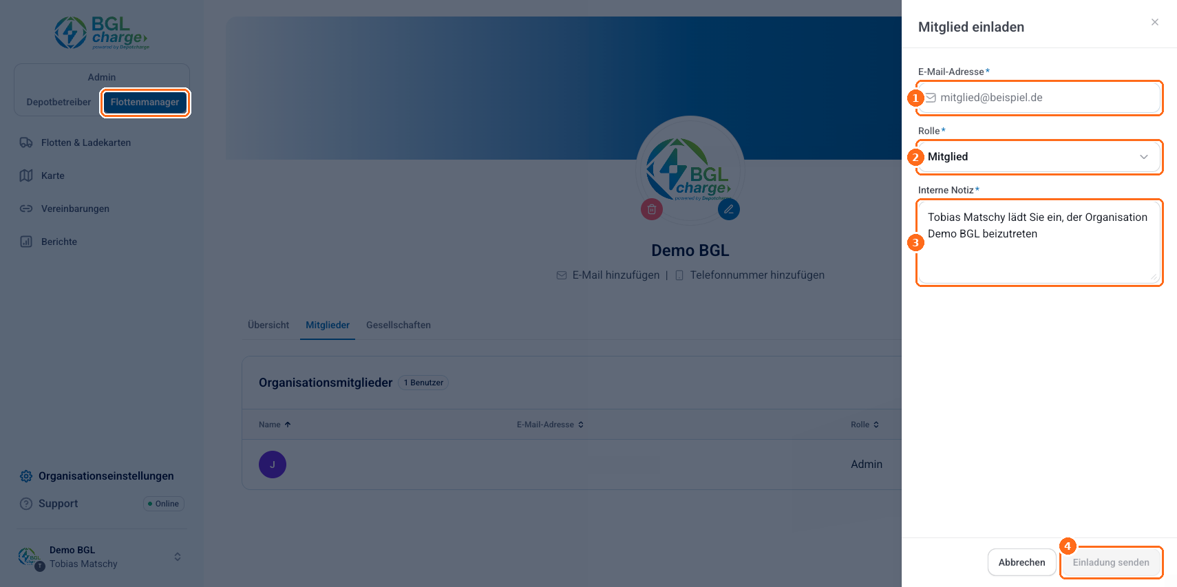Screenshot: Mitglied einladen