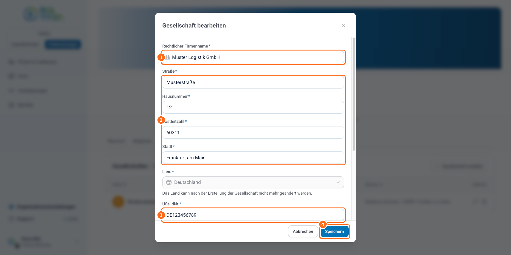 Screenshot: Gesellschaft bearbeiten