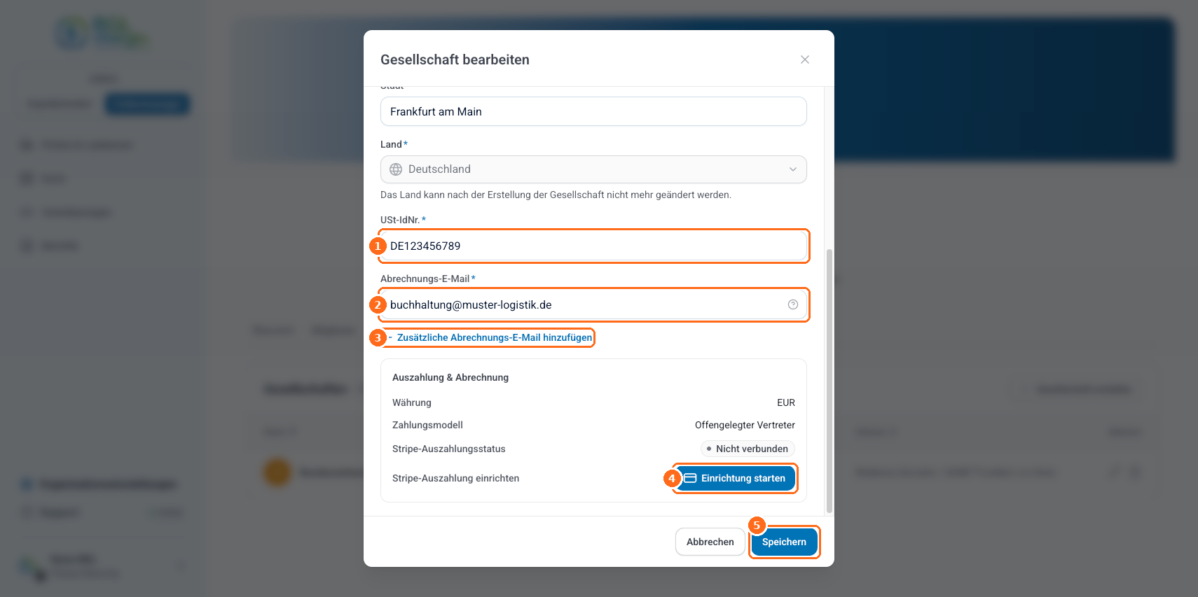 Screenshot: Gesellschaft bearbeiten