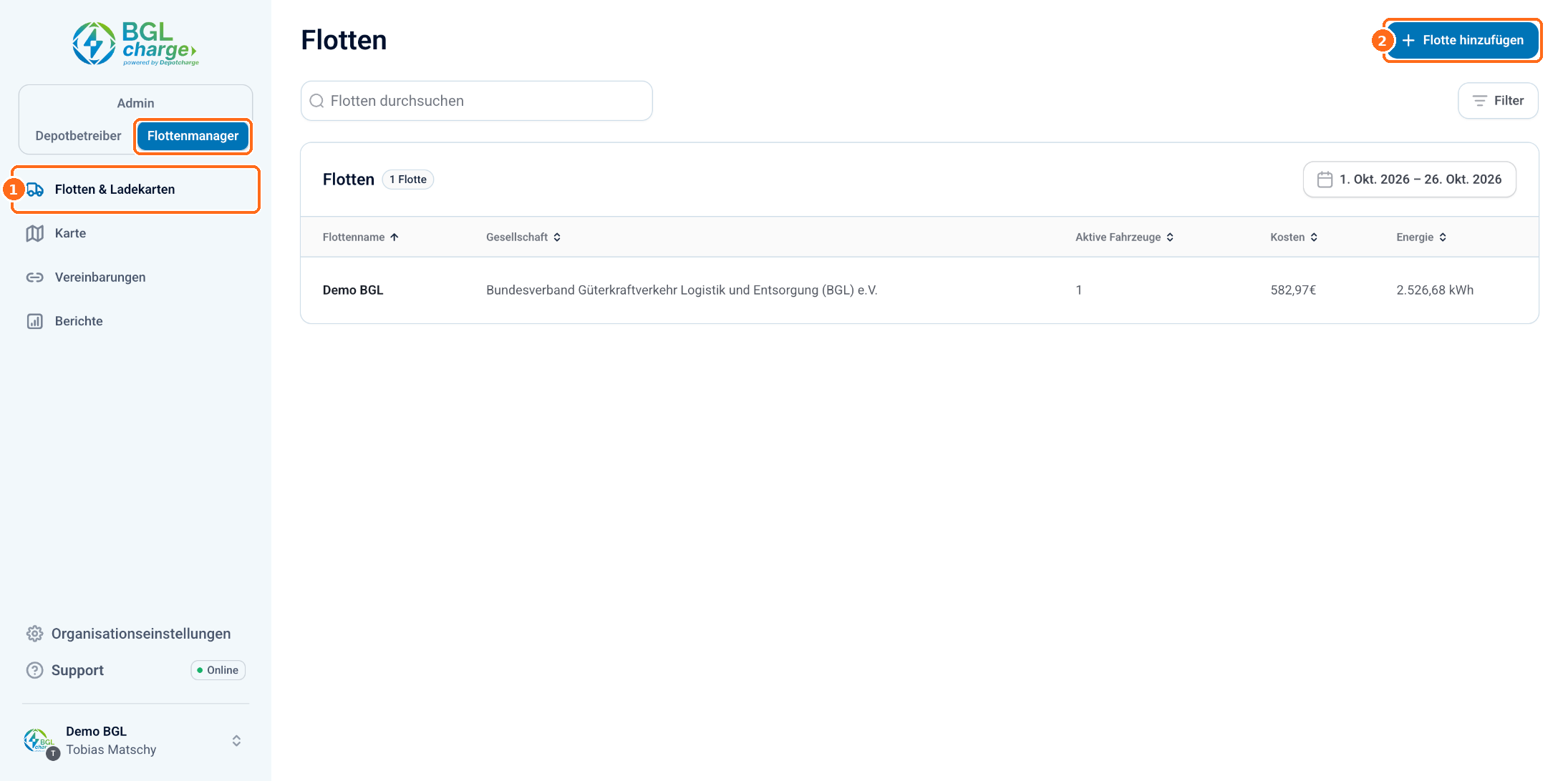 Screenshot: Flotte anlegen