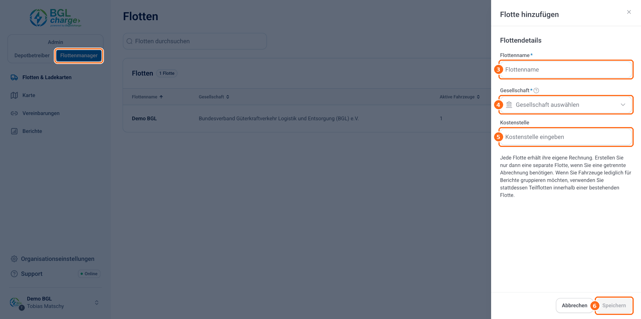 Screenshot: Flotte anlegen