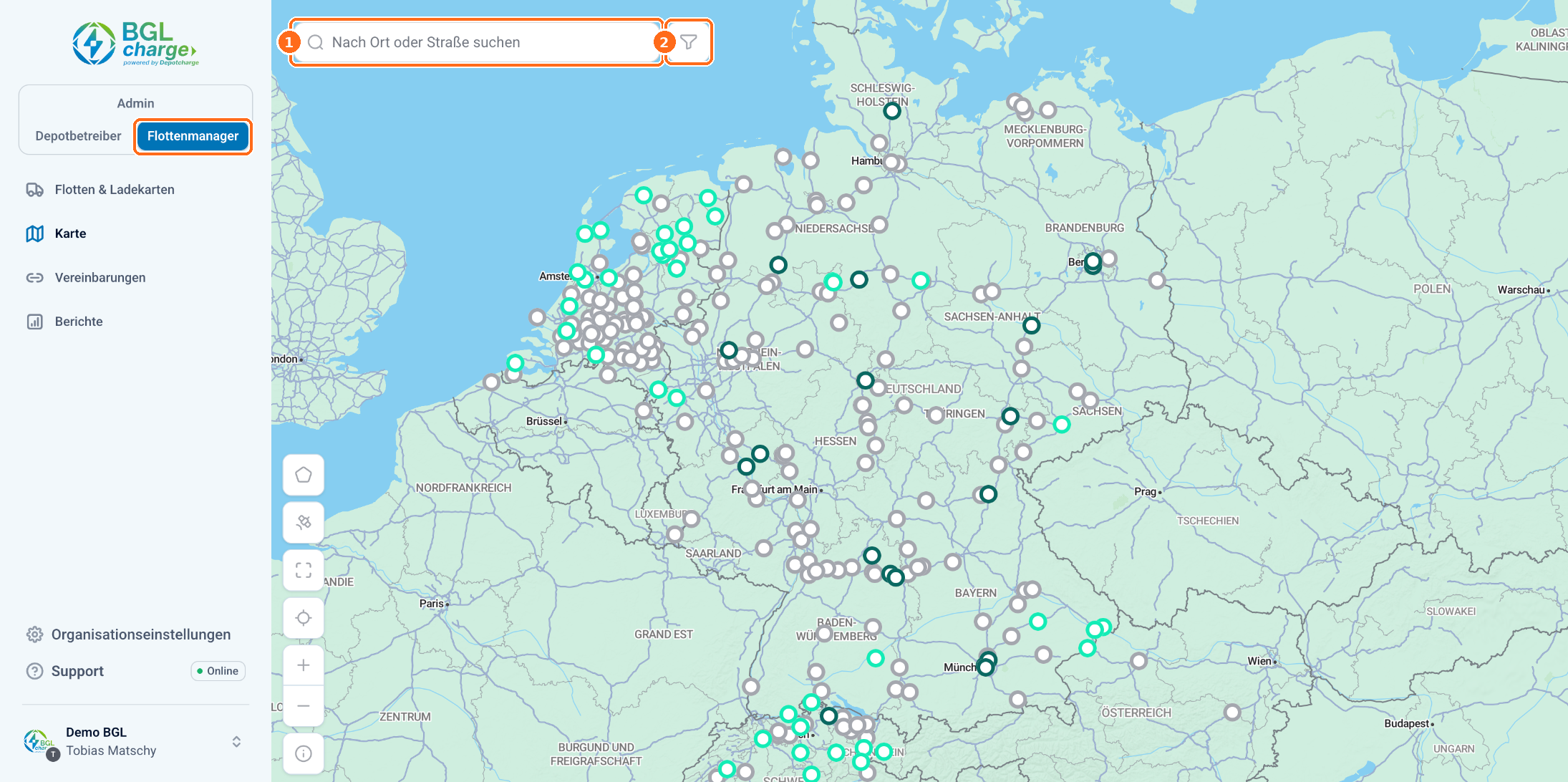 Screenshot: Standorte finden