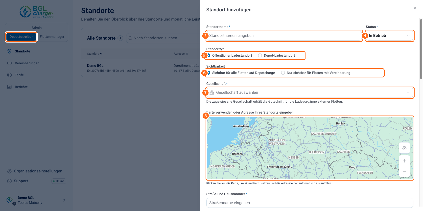 Screenshot: Standort anlegen