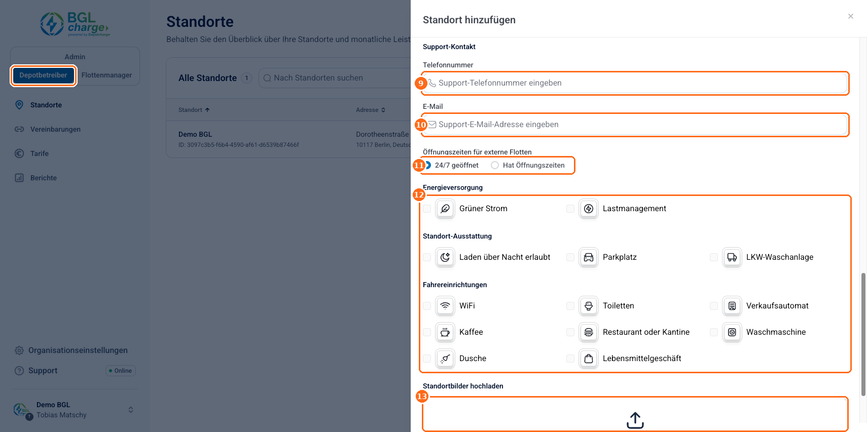 Screenshot: Standort anlegen