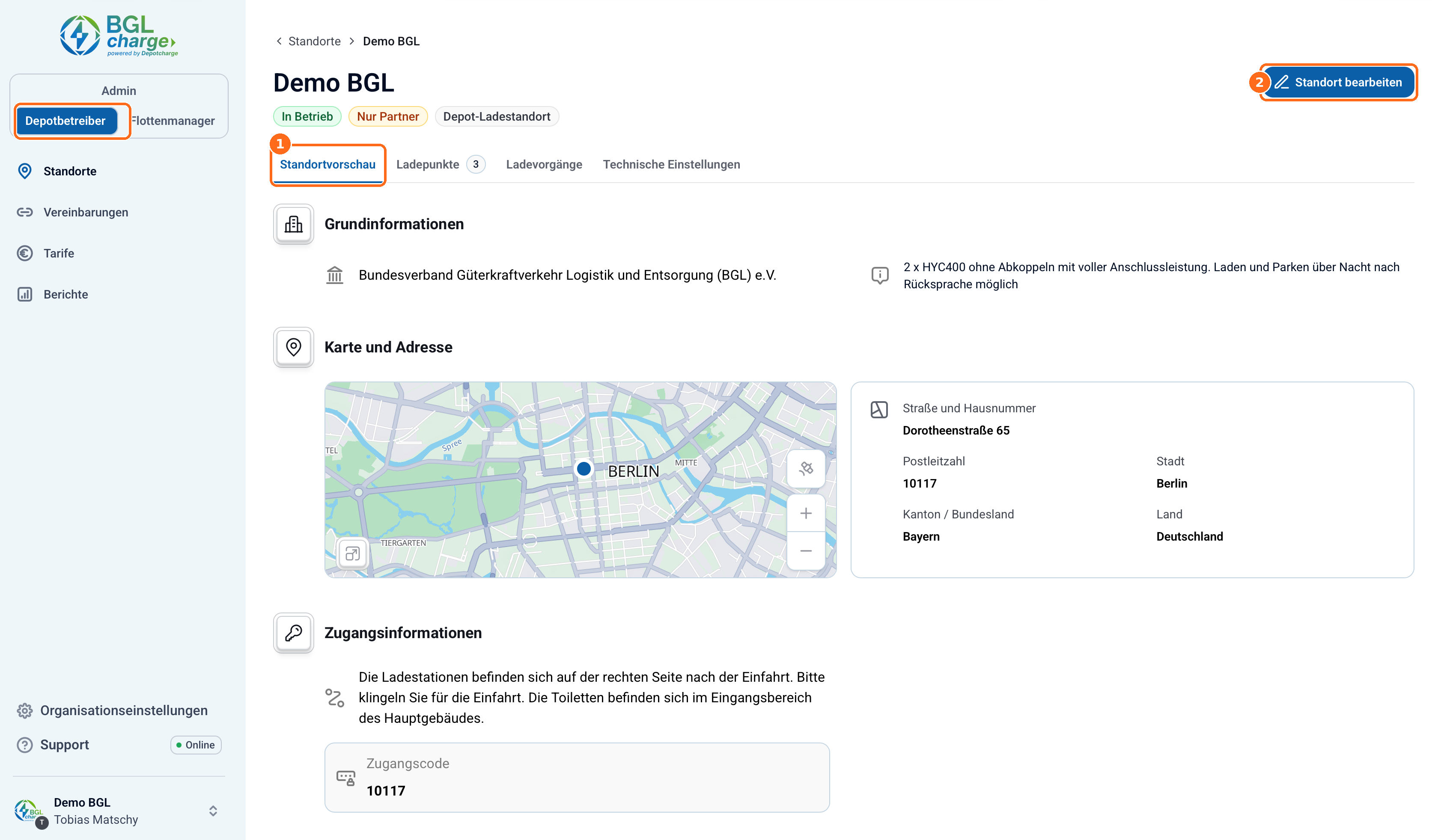 Screenshot: Standortvorschau