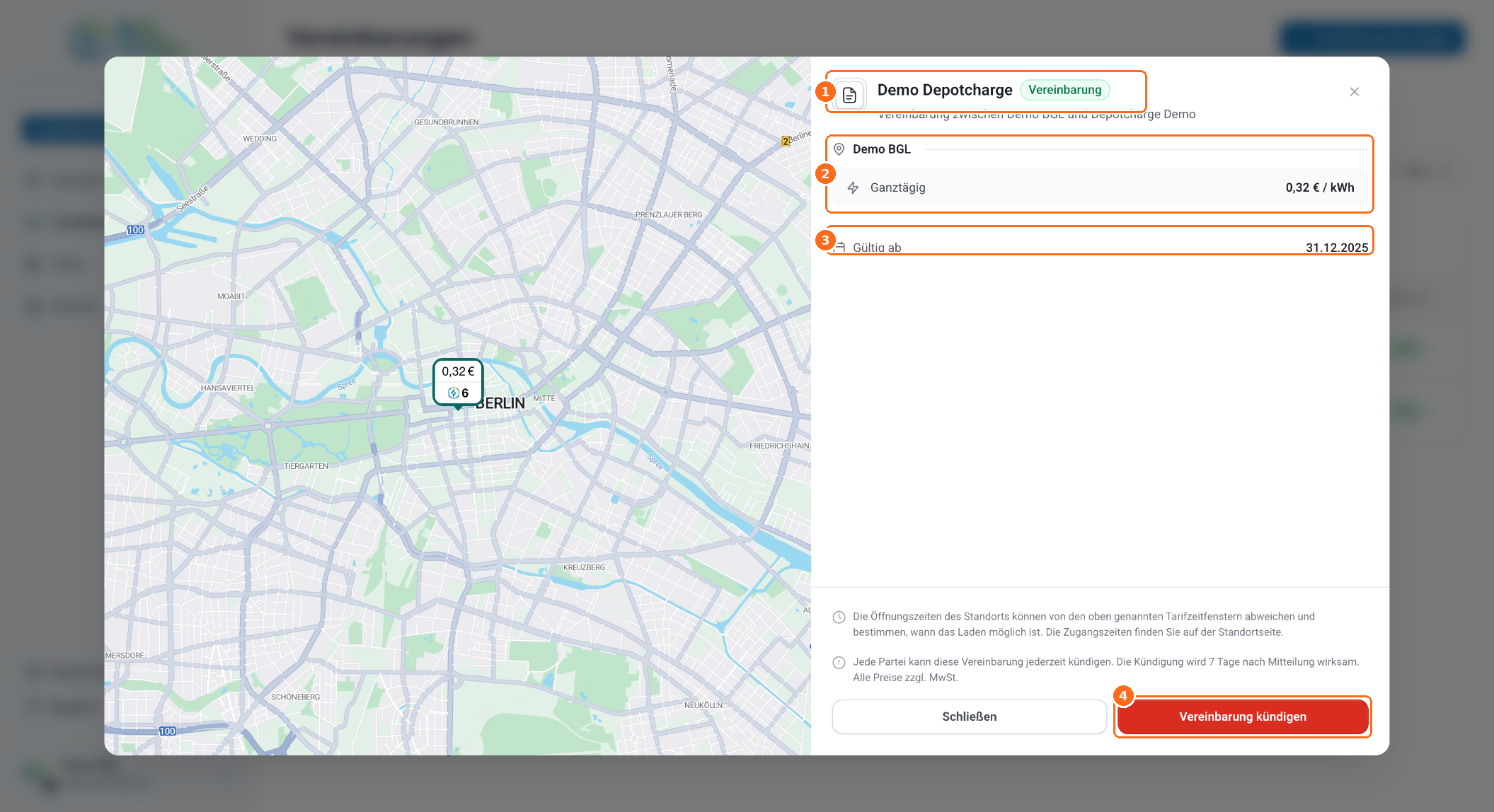 Screenshot: Vereinbarung kuendigen