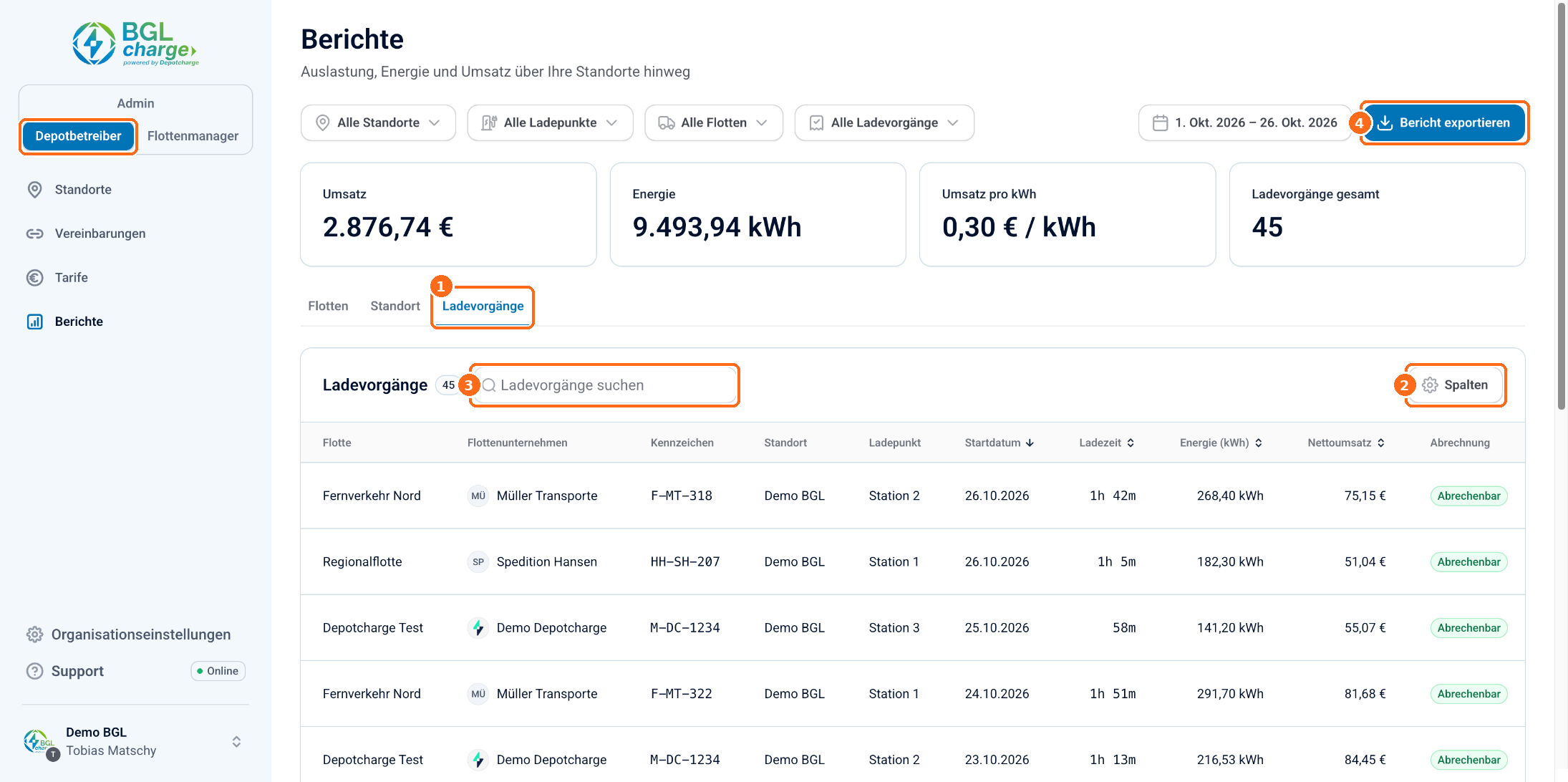 Screenshot: Berichte Ladevorgaenge